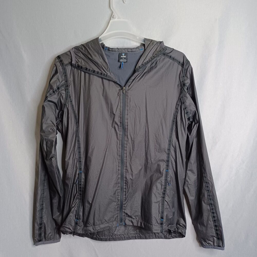 Kuhl Jacket Mens Large Gray Hooded Full Zip Lightweight Nylon Hiking Windbreaker